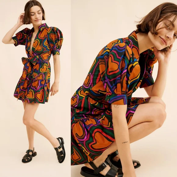 Farm Rio Short-Sleeve Bow-Front Heart Mini Dress - Picture 2 of 9